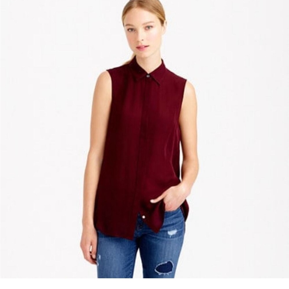 J. Crew Sleeveless Burgundy Blouse 100% silk